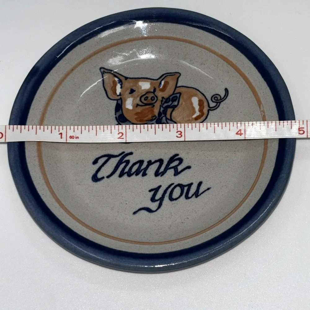 Louisville Stoneware Pig Thank You Plate Small 4.75in Blue Gray‎ Excellent USA